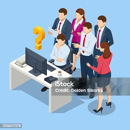 istock Isometric Business Corporate Management Planning Team Concept. Business Project Team Working Together at Meeting Room at Office. 1336017378