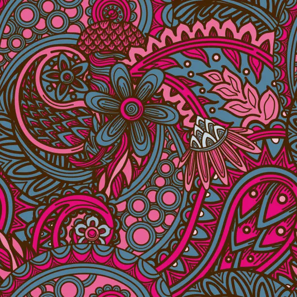 Vector illustration of Layered 1960s Seamless Paisley Hippie Patterned Background