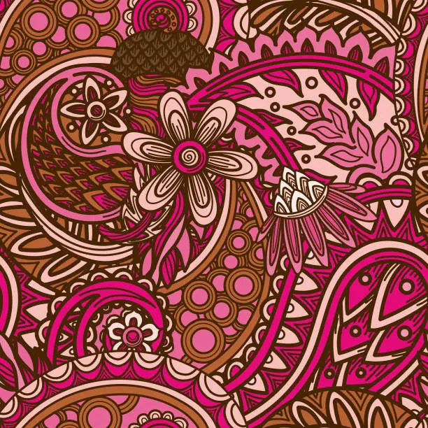 Vector illustration of Layered 1960s Seamless Paisley Hippie Patterned Background