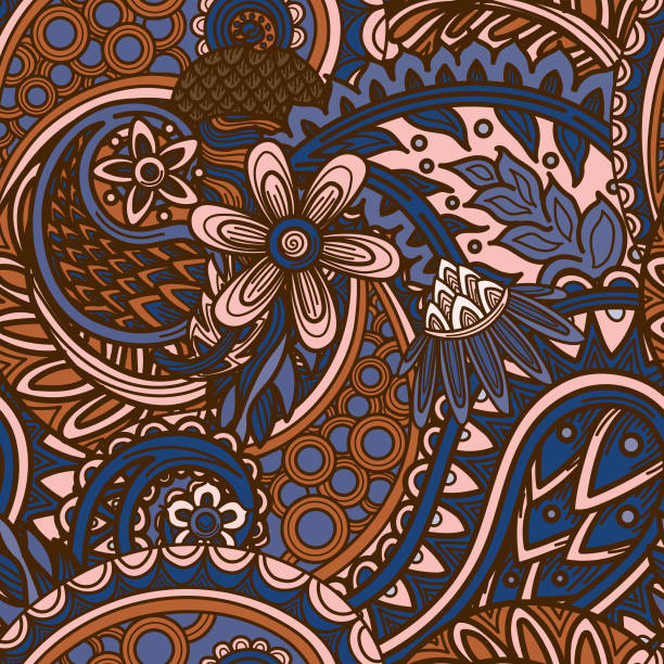 warstwowe 1960s bezszwowe tło paisley hippie patterned - paisley textile floral pattern pattern stock illustrations
