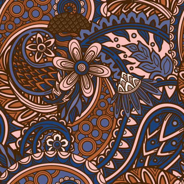 ilustrações, clipart, desenhos animados e ícones de fundo estampado sem emendas paisley hippie dos anos 1960 - seamless paisley floral pattern pattern