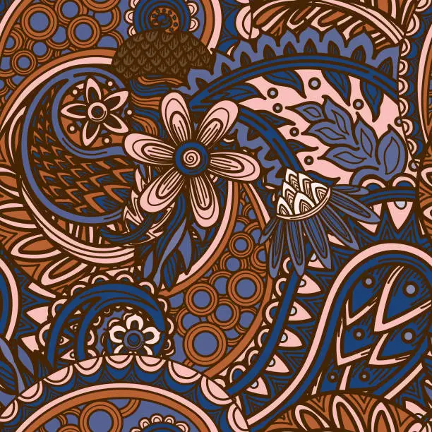 Vector illustration of Layered 1960s Seamless Paisley Hippie Patterned Background