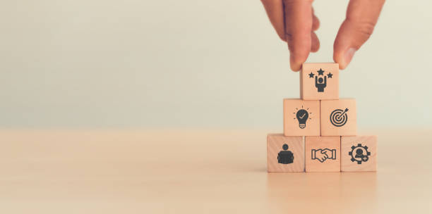 istock Personal development and career growth concept, hand putting wooden cubes with career promotion icon and the concept of development icon; learning, collaboration, new skills, creative and goals. 1336021992