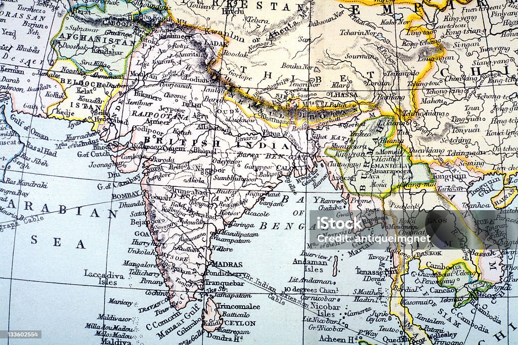19th century map of 'British India' from  the book 'The National Encyclopedia', published in London c. 1881 Antique Stock Photo