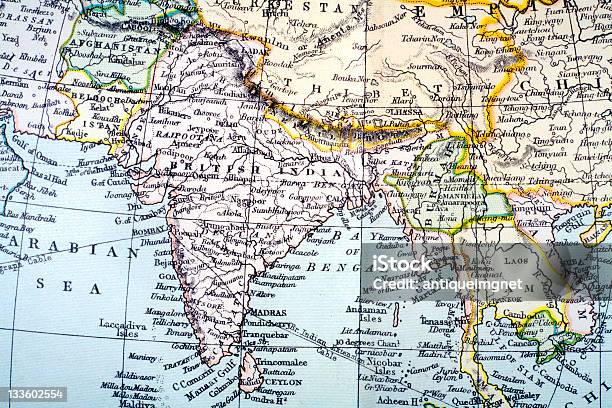 19th Century Map Of British India Stock Photo - Download Image Now - Antique, Asia, British Empire