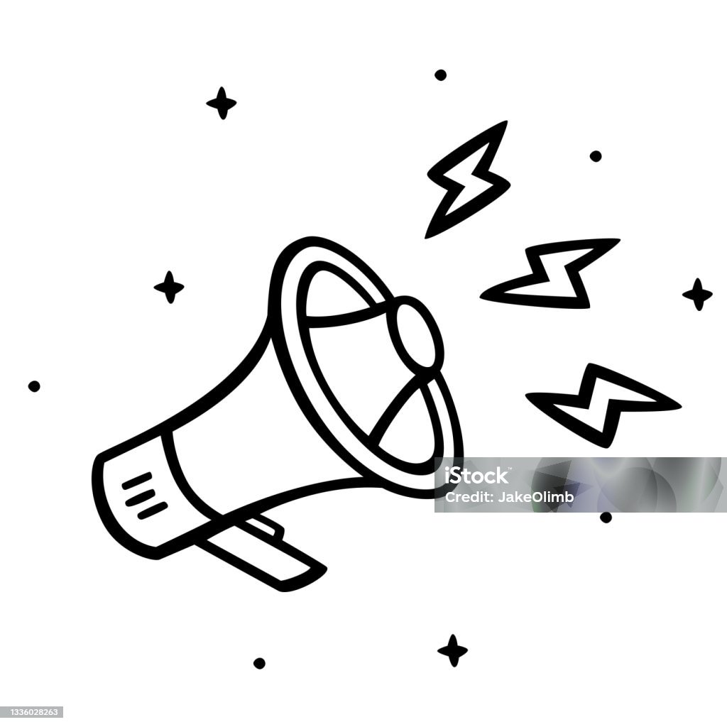 Megaphone Doodle 5 Vector illustration of a hand drawn black and white megaphone against a white background. Megaphone stock vector