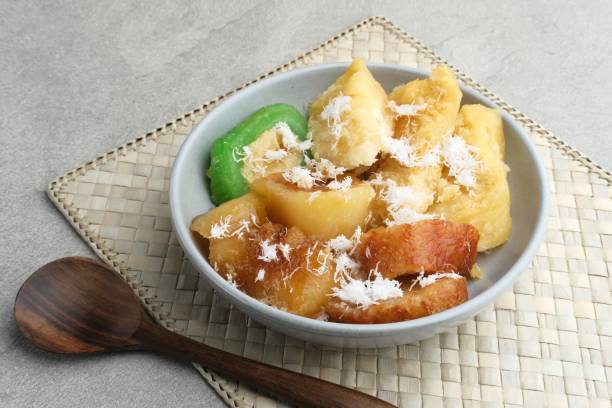 istock Indonesian sweet snack called gethuk. Made from mashed cassava, and sprinkled with grated coconut. 1336037508