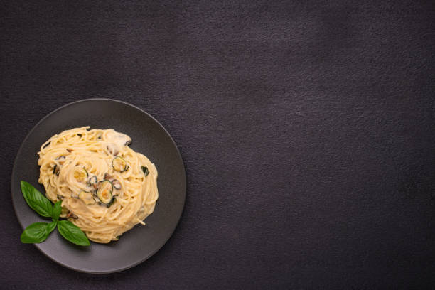 istock Plate FRIED ZUCCHINI PASTA Like an Italian Spaghetti alla Nerano with copy space 1336041410