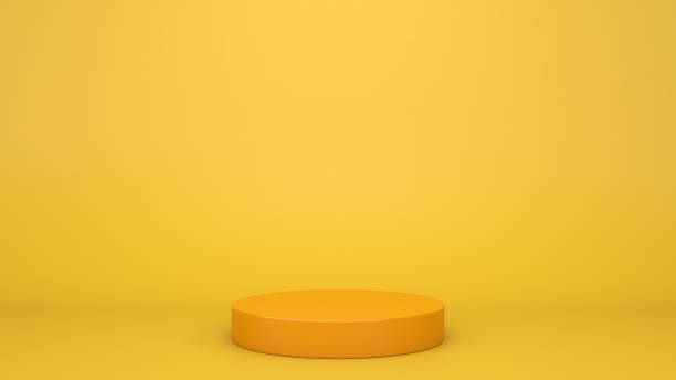 istock Yellow empty theater with a circular podium for generic presentations 1336041795