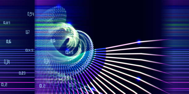 istock Abstract color background with radial wireframe and data on black. Banner for  business, science and technology. 1336043143