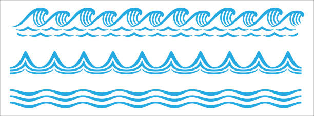 illustrazioni stock, clip art, cartoni animati e icone di tendenza di set vettoriale di pattern senza soluzione di continuità per onde marine. illustrazione vettoriale del modello orizzontale senza soluzione di continuità wave. - wavelet