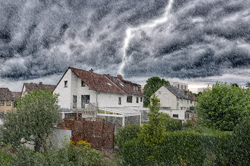 Lightning strikes a house