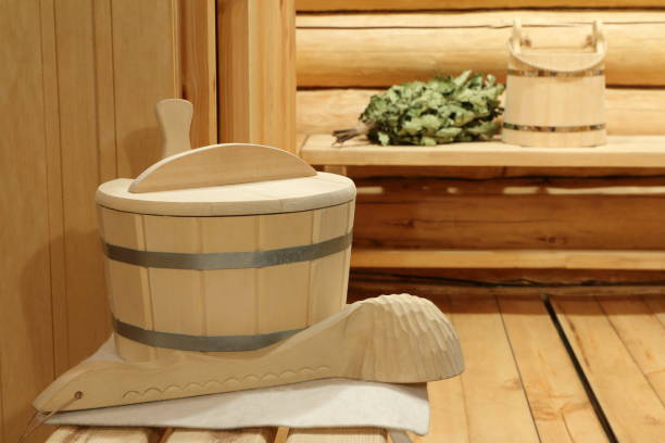 istock Wooden accessories  in sauna. 1336051311