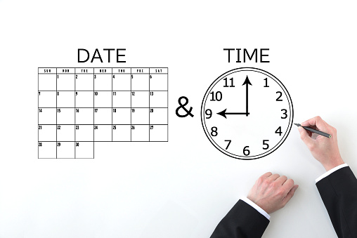 Business man's hand drowing calendar and clock clipping art