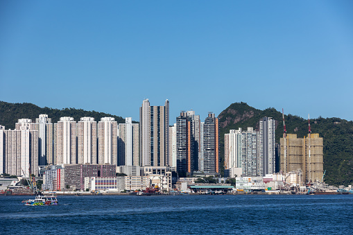 Hong Kong - August 22, 2021 : General view of the residential buildings in Yau Tong, Kwun Tong, Kowloon, Hong Kong.