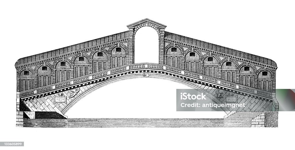 Século XIX gravação da ponte de Rialto, Veneza - Royalty-free Ponte Ilustração de stock