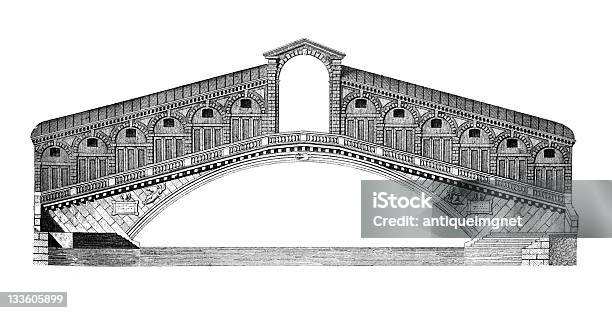 Século Xix Gravação Da Ponte De Rialto Veneza - Arte vetorial de stock e mais imagens de Ponte - Ponte, Imagem Gravada, Itália