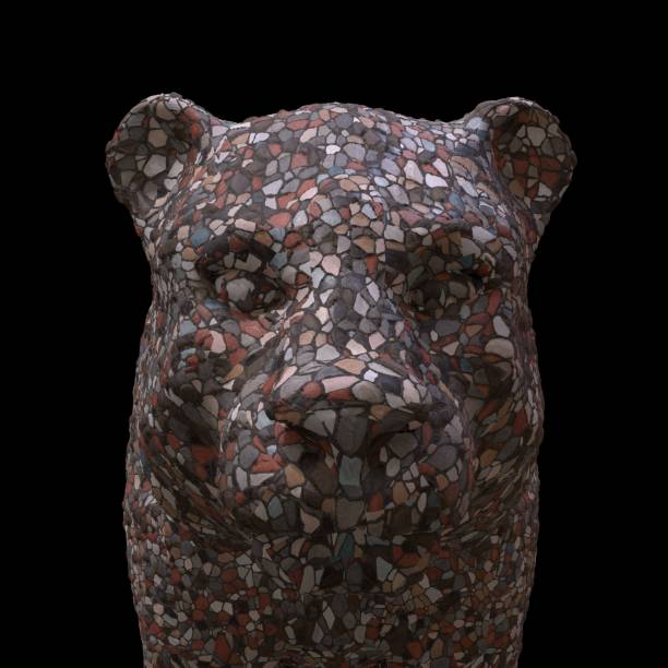 Tiger Face on Black Background. Mosaic Face Tiger. 3D Render