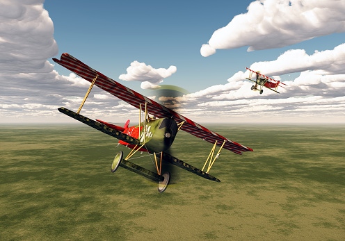Computer generated 3D illustration with German fighter planes of World War I