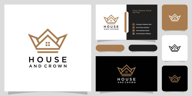 ilustrações de stock, clip art, desenhos animados e ícones de house crown   vector design and business card - house rental house real estate real estate sign