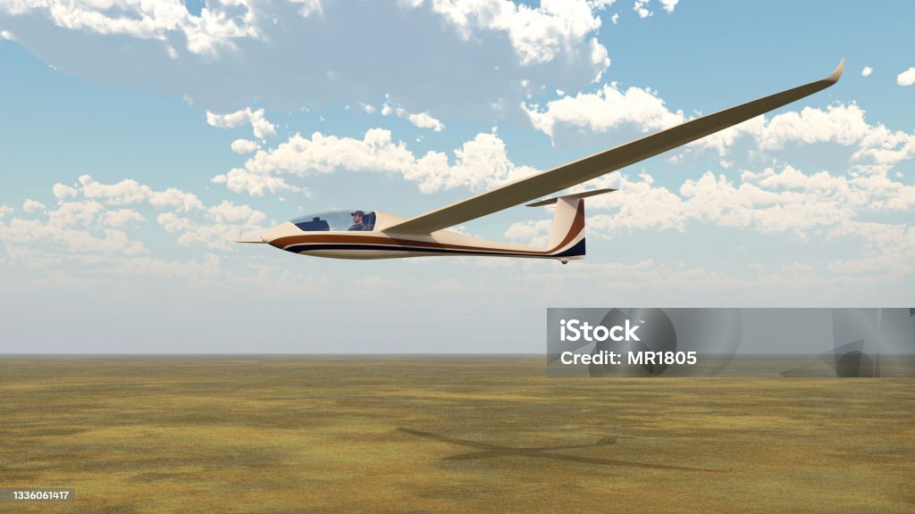 Glider over a landscape Computer generated 3D illustration with a glider over a landscape Gliding Stock Photo