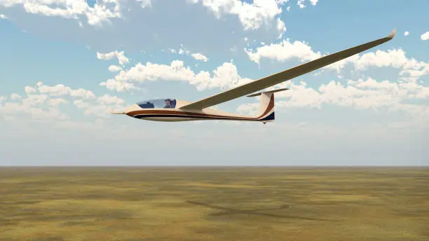 Computer generated 3D illustration with a glider over a landscape
