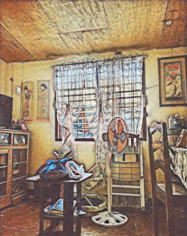 Friendly noisy, clean but barren, tight and roomy a typical inside the house of ordinary filipino people