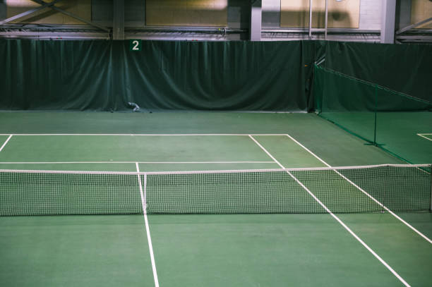 istock Empty green tennis court. Nobody. Top view. 1336066734