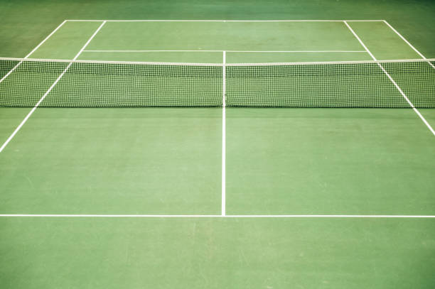 istock Empty green tennis court. Nobody. Top view. 1336066742