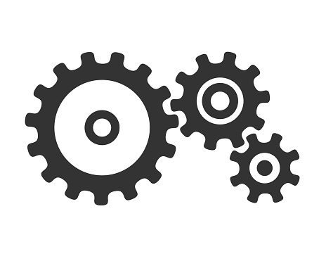 Simple three gears icon. System settings or update vector cogwheel flat icon.