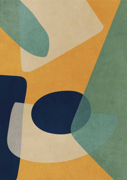 istock Trendy modern artwork with overlapping abstract shapes in forest colors. Scandinavian art for print, poster, card and art product. 1336070633