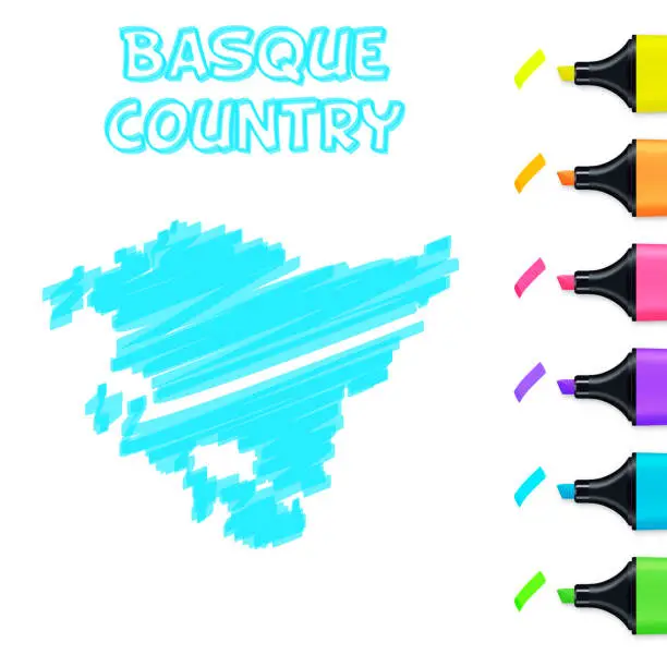 Vector illustration of Basque Country map hand drawn with blue highlighter on white background