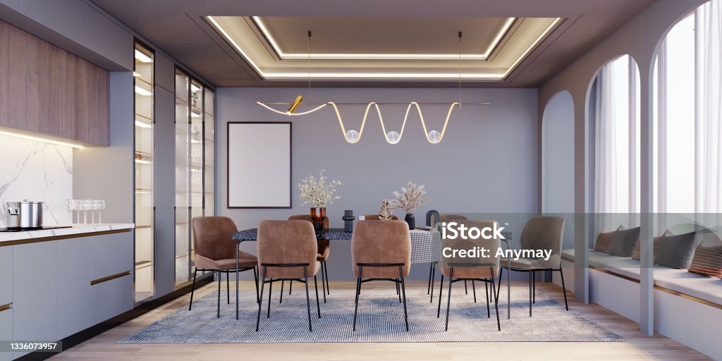 Dining room and bar. 3d rendering,3d illustration, Interior Scene and Frame mockup, Dining Room Stock Photo
