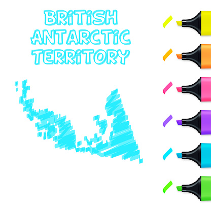 British Antarctic Territory Map Hand Drawn With Blue Highlighter On