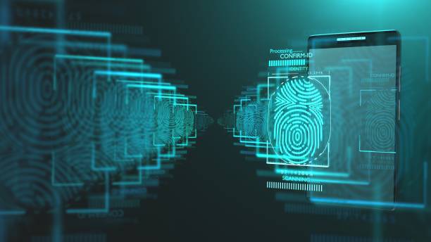 Fingerprint scan provides security access with futuristic smartphone.3d rendering stock photo