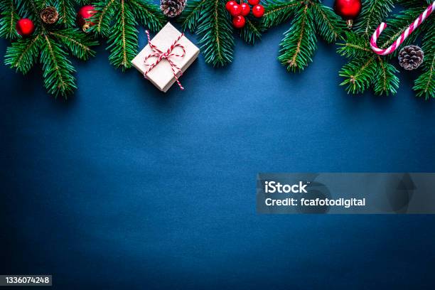 Blue Christmas And New Year Holiday Frame Stock Photo - Download Image Now - Christmas, Blue, Web Banner