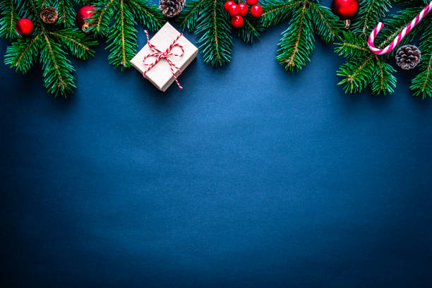 синяя рамка для рождественских и новогодних праздников - подарок фотографии стоковые фото и изображения