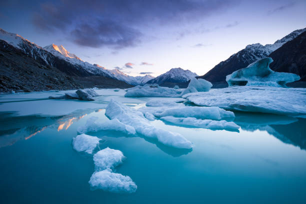 Tasman Glacier terminal lake & Aoraki Mount Cook