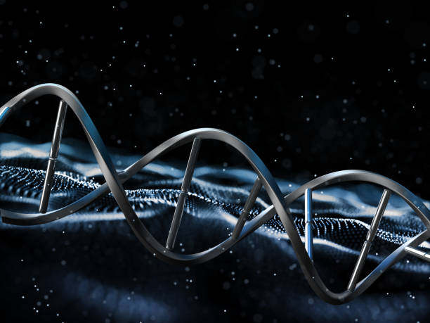 istock 3D medical background with DNA strand on particles design 1336075417