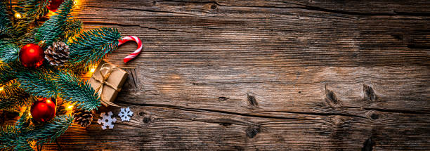 istock Christmas Holiday banner on wood table 1336075891