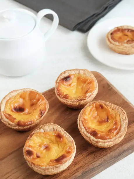 Portuguese eggtart or Egg tart, traditional Portuguese dessert. Selective focus image.