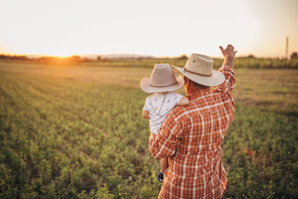 istock Senior farmer and grandson on a meadow 1336079829