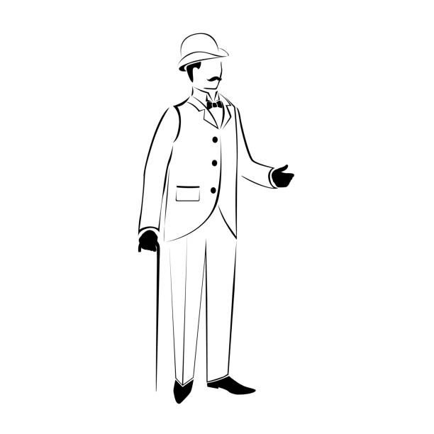 man in retro clothes A man in retro clothes, 19th century. Vector illustration. The silhouette of a man is drawn with a line. mens fashion stock illustrations