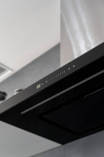 istock Black extraction hood with touch controls and display 1336085826