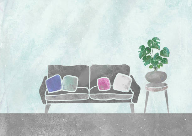 istock Image of houseplants and interior watercolor illustration house 1336088272