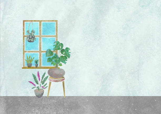 istock Image of houseplants and interior watercolor illustration house 1336088322
