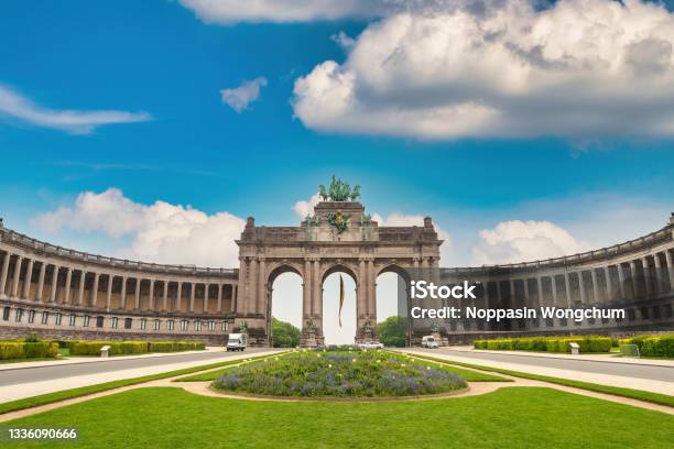 Brussels Belgium City Skyline At Arcade Du Cinquantenaire Of Brussels Stock Photo - Download Image Now