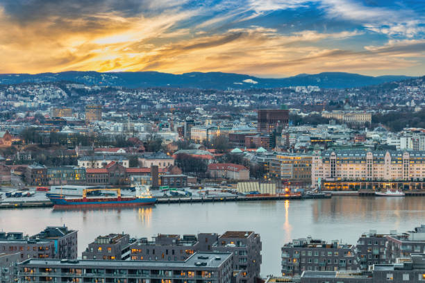istock Oslo Norway, sunset city skyline at harbour 1336090678