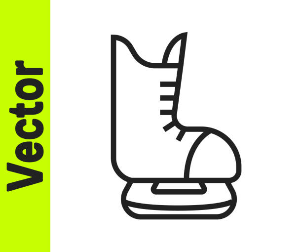 czarna linia ikona łyżew izolowana na białym tle. ikona butów do łyżew. buty sportowe z ostrzami. wektor - ice hockey ice skate equipment black stock illustrations