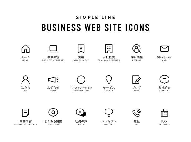 Business web site icon. Business web site icon.
These illustrations are related to home page, company, recruitment, service, etc.
Japanese has English translation in the illustration. blogging illustrations stock illustrations